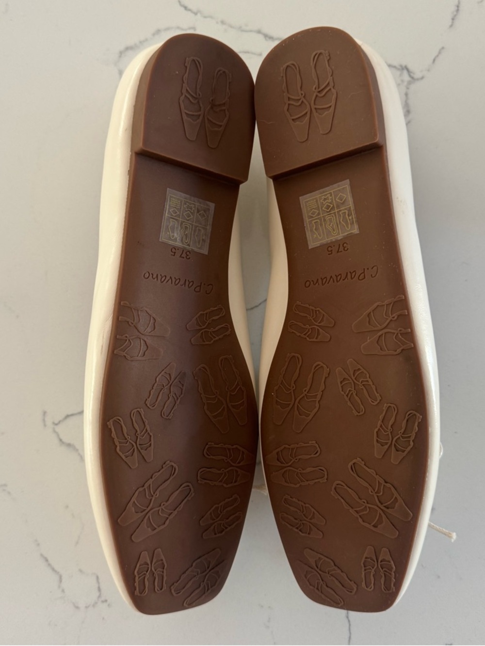 C.Paravano Ivory Leather Ballet Flats Bow Square Toe NIB EU 37.5 UK 4.5 US 7 - Picture 7 of 9